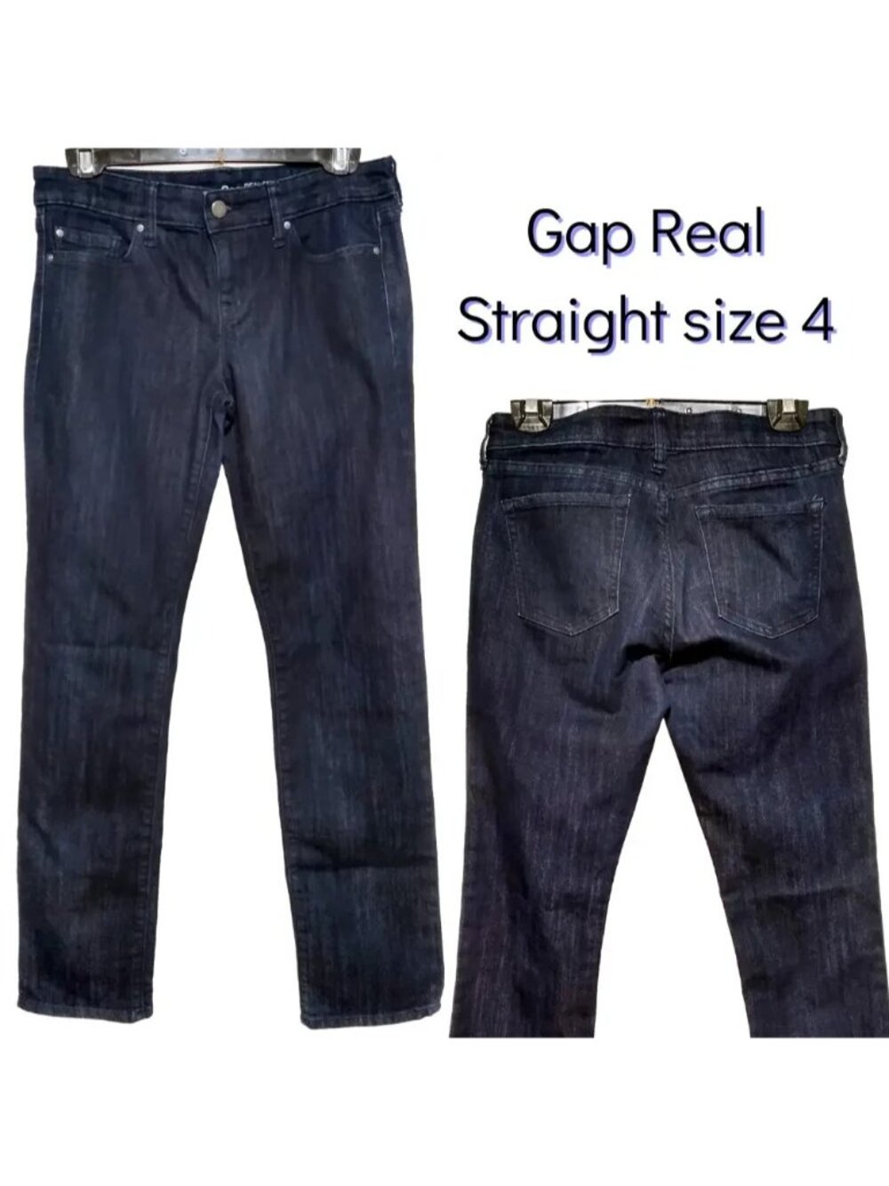 GAP 1969 Real Straight Jeans Women’s size 4/27 Mid Rise Dark Wash Stretch Denim